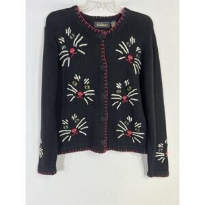 Vintage‎ Belle Pointe Beaded Cat Cardigan Sweater Womens Sz M Novelty Fun